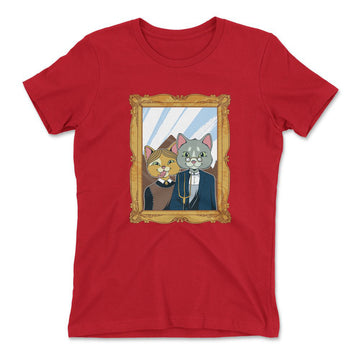 American Gothic Cats Womens T-Shirt in Red color